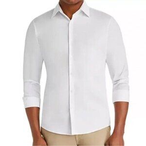 Michael Kors White Slim Fit Long Sleeve Cotton Button Down Shirt Size 15.5